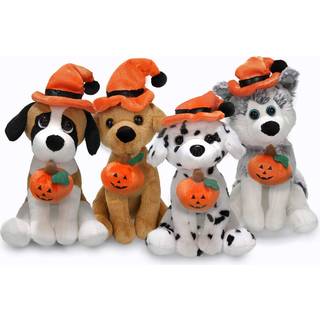 Plushland Halloween Pawpals 8 inches Puppy Dog Plush Fyldt legetøj leveres med hat og Halloween Jack O Lantern - Pumpkin For Kids on This Holiday