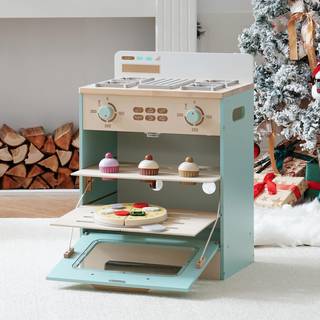 Robotime Tr?leget?j K?kkenovn Playset Montessori Foregiver at lege k?kkentilbeh?r med pizza og cupcakes madleget?j Tr?pizza ovn S?t leget?j til s