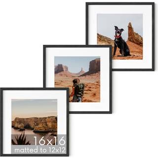 Haus og nuancer Solid Oak Wood 16 X16 Billedrammer matet til 12 x12 sæt med 3 - firkantede billedrammer 16 x 16 sorte rammer til galleri væg 16x1