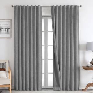 Joydeco 100% mørklægningsgardiner 90 tommer lange naturlige linnedrapes 2 paneler sæt burg til soveværelse stue sort ud mørkningsgardin termisk i