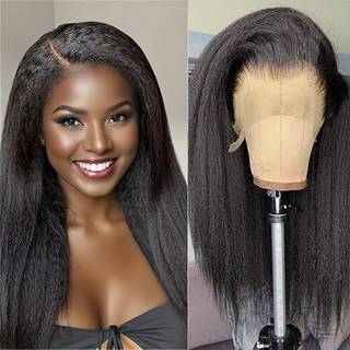 Lanheuni 20 tommer kinky lige paryk 13x4 kinky lige blonder foran parykker menneskehår 180% densitet HD gennemsigtig blonder frontal parykker til