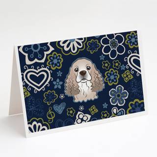 Blue Flowers Cocker Spaniel lykønskningskort og konvolutter pakning af 8