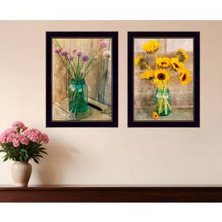 S?t med to land solsikker og purl?g sort indrammet printv?gskunst