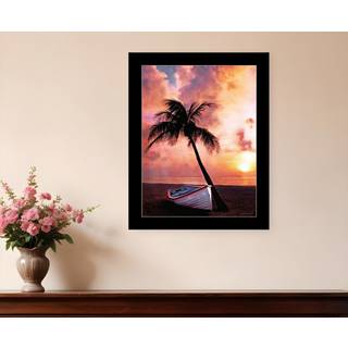 Palm Tree Sunset Black Framed Print Wall Art