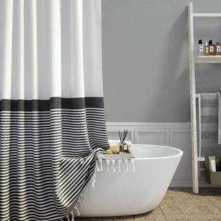 Dynamene Stall Fabric Brousing Gardin 60 Inch Modern Farmhouse Black and White Boho Striped Cotton Cloth Broad Gardain With Tassels Hotel Luksus