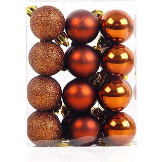 24stcs julekugle Baubles 1.2 """" Shatternsikker assorteret plastik h?nger kugler pendel til lille juledekoration (lille st?rrelse brun)