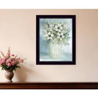 Hvide blomster sort indrammet printv?gskunst