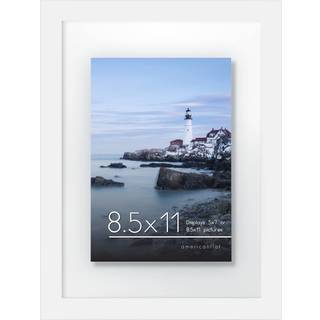 AmericanFlat 8.5x11 Flydende billedramme i hvidt - Brug som 8.5x11 ramme 5x7 flydende ramme eller 4x6 flydende ramme med poleret glas og h?ngende