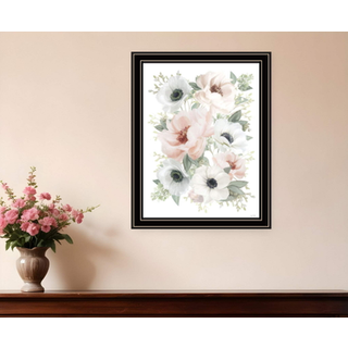Peony Floral Block Black Framed Print Wall Art
