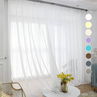 Abchome Ivory Sheer Curtains 120 tommer lange 2 paneler Stang Pocket Voile Semi Sheer Windows Gardiner til k?kken Sovev?relse og stue (Ivory 52 W