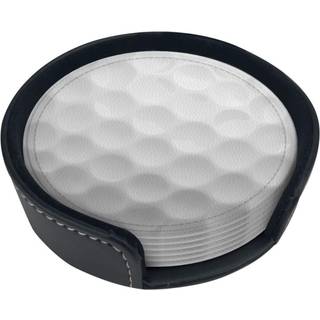 Hvide golfboldbrikker til drinks med holder L?derbrikker S?t med 6 runde kopper Krus M?ttepude til hjemmek?kken