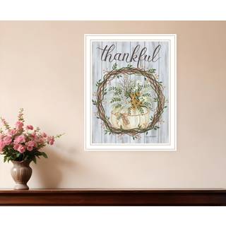 Taknemmelig krans hvid indrammet print v?gkunst