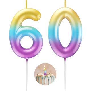 Regnbue nummer 60 stearinlys tillykke med fødselsdagen 3D -nummer stearinlys til fødselsdagskage fest dekoration bryllupsdag fejring forsyninger