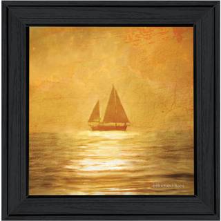 Solo Gold Sunset Sailboat Black Framed Print Wall Art