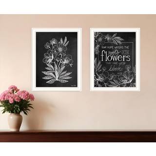 S?t med to vintage tavle blomster hvid indrammet printv?gskunst