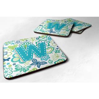 """" Caroline's Treasures CJ2006-WFC brev W blomster og sommerfugle Teal Blue Foam Coasters (Sæt på 4) 3.5 """" ""Multicolor"" ""