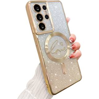 Zonrw til Samsung Galaxy S21 Ultra Case Magnetic For Women Girl Soft Cute Luxury Love Heart Pleting Bling Gradient Glitter Clear Telefonkasse kom
