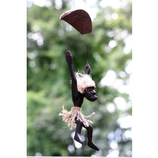 G6 Collection H?ndlavet tr? Primitivt faldsk?rmsudspring Tribal Funny Statue Skulptur Tiki Bar H?ndlavet Unik Gave Home Decor Accent Figure Dekor