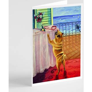 Hjælper sig selv med at fawn pug lykønskningskort og konvolutter pakning på 8