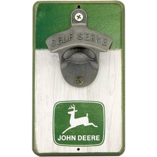 John Deere Logo Wall Bottle Opener - Vintage John Deere flaskeåbner lavet med træ og støbt metal - fantastisk gaveide