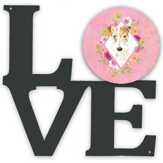 """" Caroline's Treasures Fox Terrier Pink Flowers Metal Artwork Love Wall-Decor multicolor """"