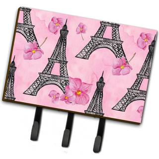 """" Caroline's Treasures Watercolor Pink Flowers and Eiffel Tower Wall Hook Triple Multicolor """"