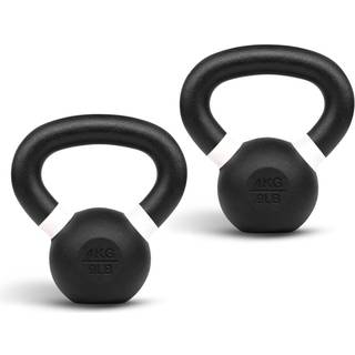 JA4All pulverlakeret støbejern kettlebell par hvid - 4 kg / 9 lb styrketræning kettlebells vægt indstillet til fuld krops træning hjemmecenter