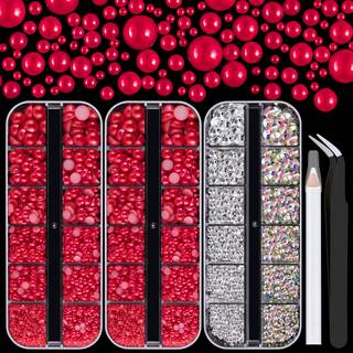 4000pcs fladback rhinestones og halv runde perler s?t nr. 13 multi st?rrelse glas rydde & ab krystal plast flad ryg r?d kuppel perle med pickup b