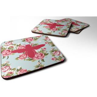 """" Caroline's Treasures BB1057-RS-BU-FC Bee Shabby Chic Blue Roses Foam Coasters (Sæt på 4) 3.5 """" ""H X 3,5"" """" ""W Multicolor"" ""