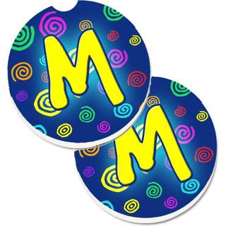 """" Caroline's Treasures Letter M Initial Monogram - Blue Swirls Sæt med 2 Cup Holder Car Coasters CJ1011 -MCARC 2.56 Multicolor """"