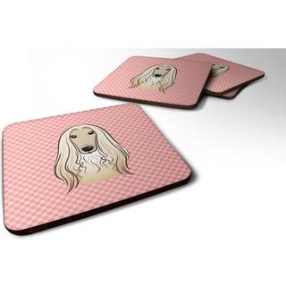 """" Caroline's Treasures BB1244FC Checkerboard Pink Afghan Hound Foam Coaster (Sæt på 4) 3,5 """" ""H X 3,5"" """" ""W Multicolor"" ""