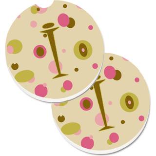 """" Caroline's Treasures Letter I Initial Monogram - Tan Dots Set med 2 Cup Holder Car Coasters CJ1004 -ICARC 2.56 Multicolor """"