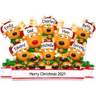 Personaliserede Family Christmas Ornamenter - Brugerdefinerede ornamenter Familie af 8 julepynt 2024 Tilpasset familie rensdyr julepyntfamilie p?