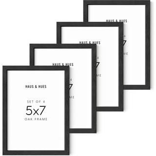 Haus og nuancer Black Oak Wood Picture Frame 5x7 Sæt med 4 vægmontering Billedramme til vægge 12,7x17,8 cm Moderne stil unisex voksen