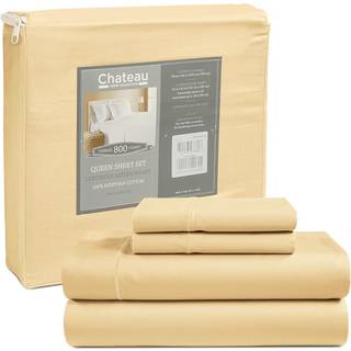 800tc egyptiske bomuldsark Deep Pocket Queen Sheets passer op til 18 """" Madras Sateen Weave 4 -stykker Bomuldsark til dronningstørrelse - Blød og