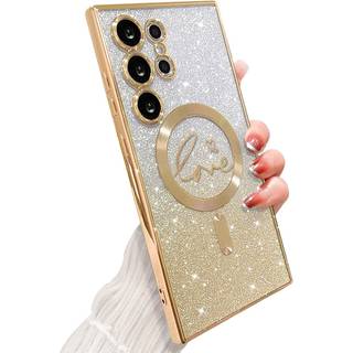 Zonrw til Samsung Galaxy S24 Ultra Case Magnetic For Women Girl Soft Cute Luxury Love Heart Pleting Bling Gradient Glitter Clear Telefonkasse Kom
