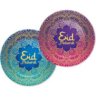 8 stk. Eid Mubarak Paptallerkener Lilla/Blå 23 cm