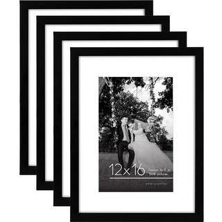 AmericanFlat 12x16 Billedramme i sort - S?t med 4 - Brug som 8x12 -billedramme med Mat eller 12x16 ramme uden Mat - konstrueret tr? med knust res