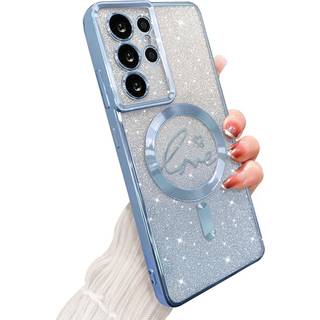 Zonrw til Samsung Galaxy S21 Ultra Case Magnetic For Women Girl Soft Cute Luxury Love Heart Pleting Bling Gradient Glitter Clear Telefonkasse kom