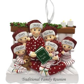 2024 Personaliseret ornamentlæsning i sengen Familie på 6 juletræ ornament kunsthåndværk tilpasset dekorationsfamilie ornament - gratis personali