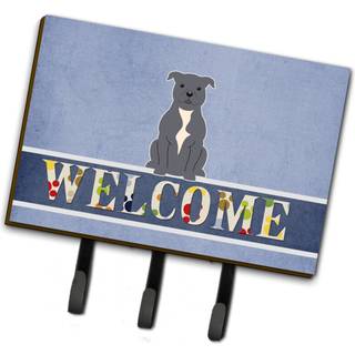 """" Caroline's Treasures Staffordshire Bull Terrier Blue Welcome Wall Hook Triple Multicolor """"
