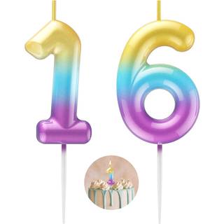 Regnbue nummer 16 stearinlys tillykke med fødselsdagen 3D -nummer stearinlys til fødselsdagskage festdekoration bryllupsdag fejring forsyninger