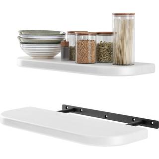 Batoda Sæt på 2 17 """" Hvid Acacia Wood Floating hylder Vægmonteret (rund kant) - Dekorativ Wall Bookhelf - Opbevaringshylde til hjemmet - Black B