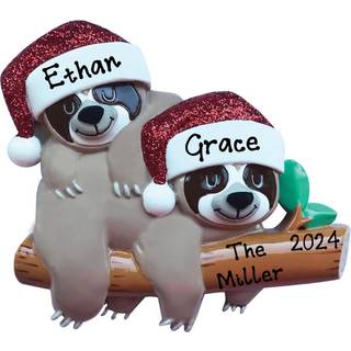 Personaliseret ornament 2023 Sloth Familie på 2 tilpassede juletræ dekoration hængende ornamentfri personaliseret (familie på 2)