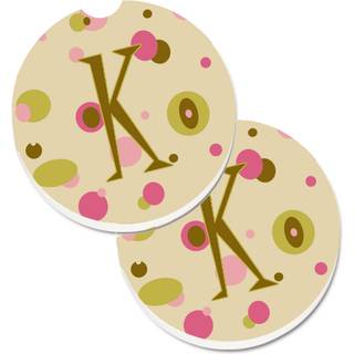 """" Caroline's Treasures Letter K Initial Monogram - Tan Dots Sæt med 2 Cup Holder Car Coasters CJ1004 -KCARC 2.56 Multicolor """"
