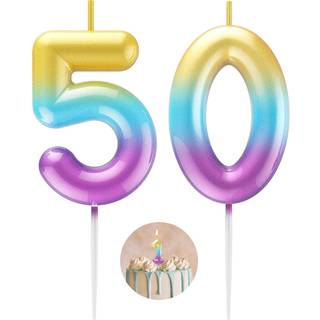 Regnbue nummer 50 stearinlys tillykke med fødselsdagen 3D -nummer stearinlys til fødselsdagskage festdekoration bryllupsdag fejring forsyninger