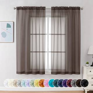 ChyHomenyc Sheer Curtains 63 tommer længde 2 Paneler Lysfiltreringsstang Lommevindue