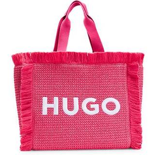 Tote bag med raffia-effekt, broderet logo og frynser
