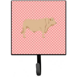 """" Caroline's Treasures Charolais Cow Pink Check Wall Hook Small Multicolor """"
