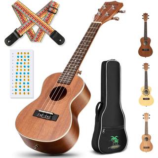 Cahaya Concert Ukulele Kit Begynder Starter 23 tommer med Gig Bag Rainbow Strap Fretboard Stickers til b?de voksne og b?rn Sapele Model Cy0070